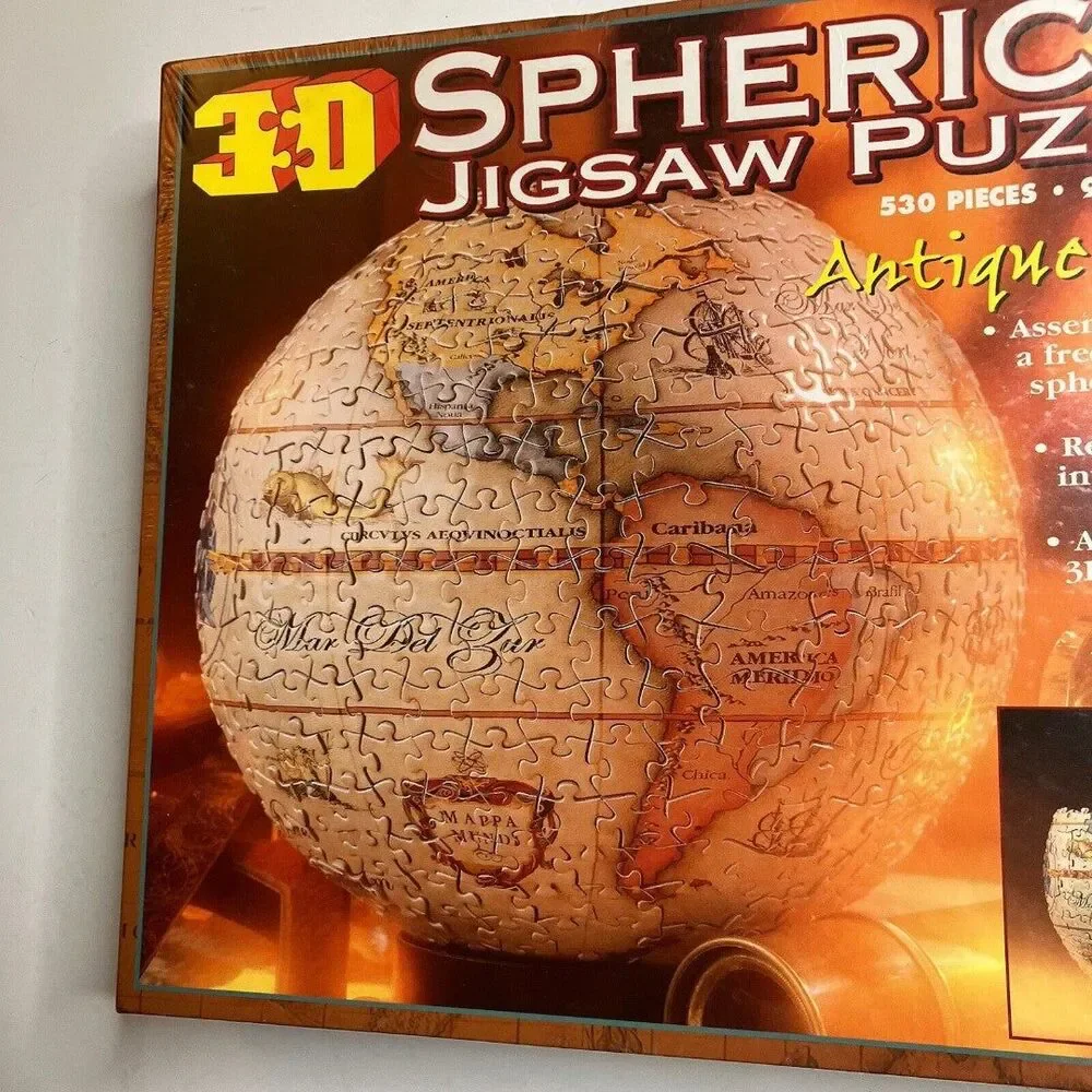 New/Sealed 1998 3D Spherical Jigsaw Puzzle Antique Globe 530 Pieces 9.5